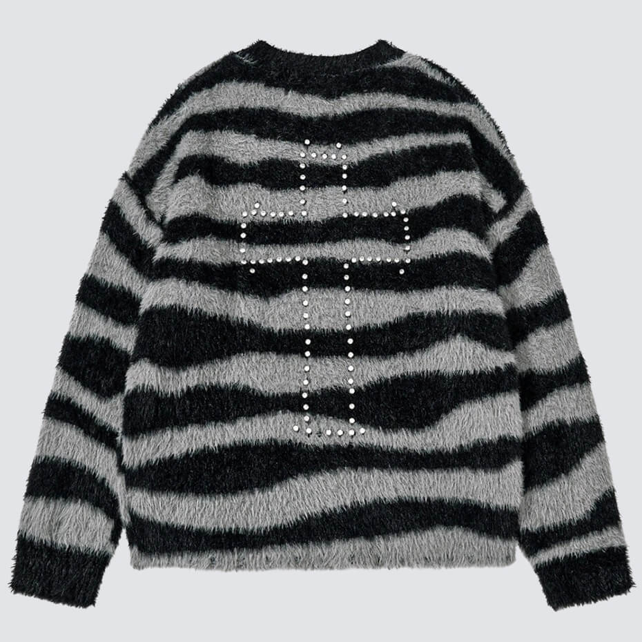 Y2K Fuzzy Cross Sweater