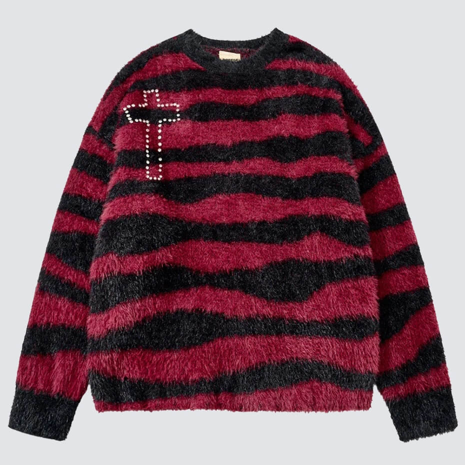 Y2K Fuzzy Cross Sweater