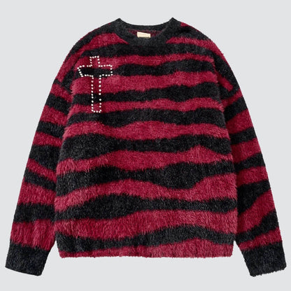 Y2K Fuzzy Cross Sweater