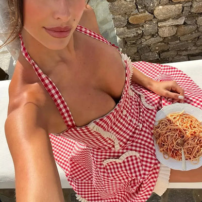 Y2K Gingham Halter Mini Dress