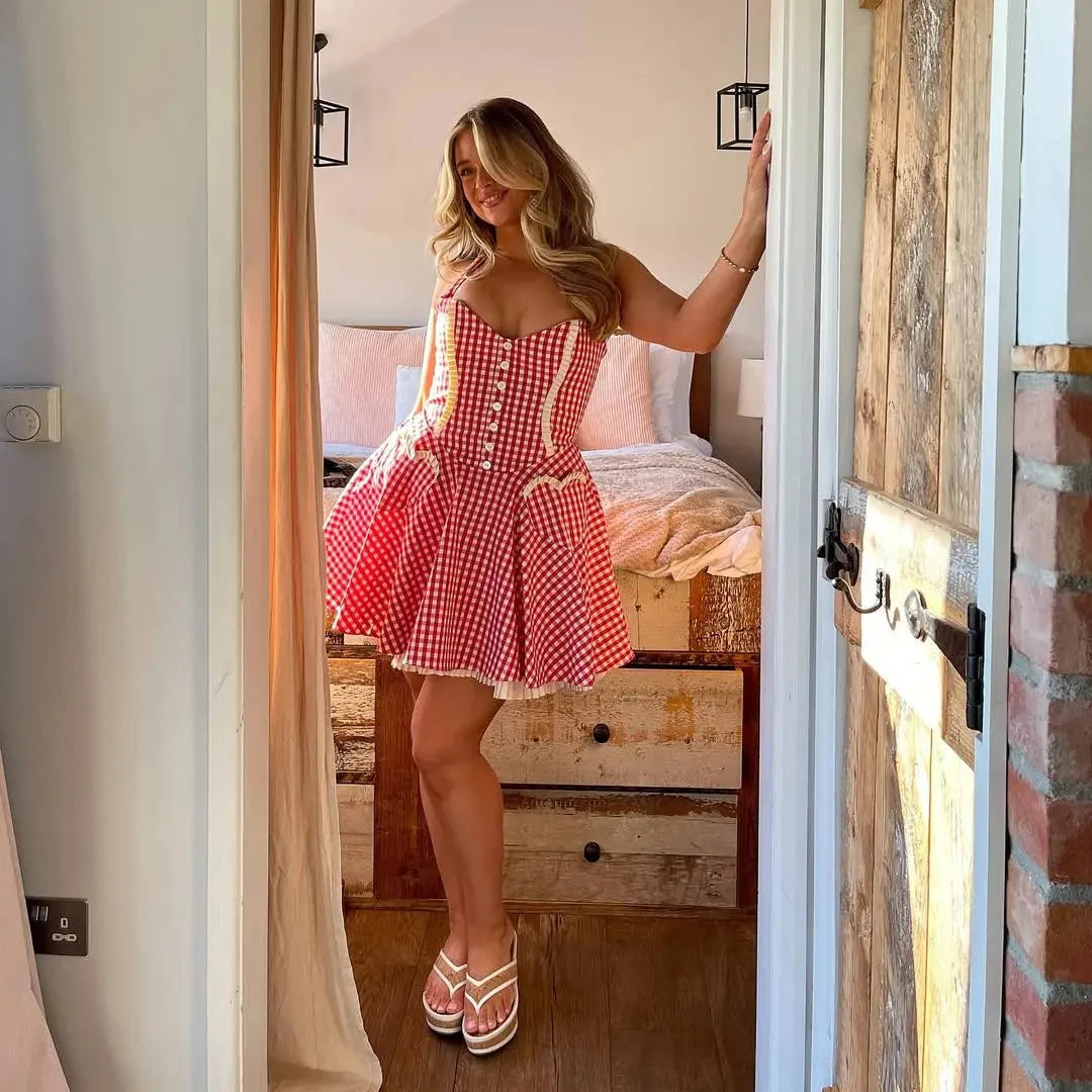 Y2K Gingham Halter Mini Dress