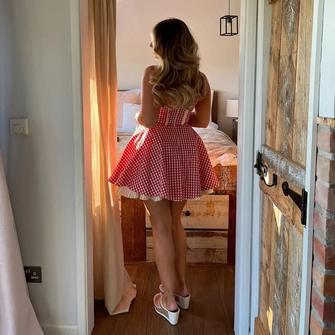 Y2K Gingham Halter Mini Dress