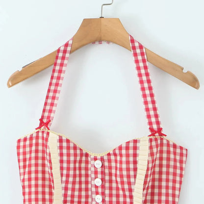 Y2K Gingham Halter Mini Dress