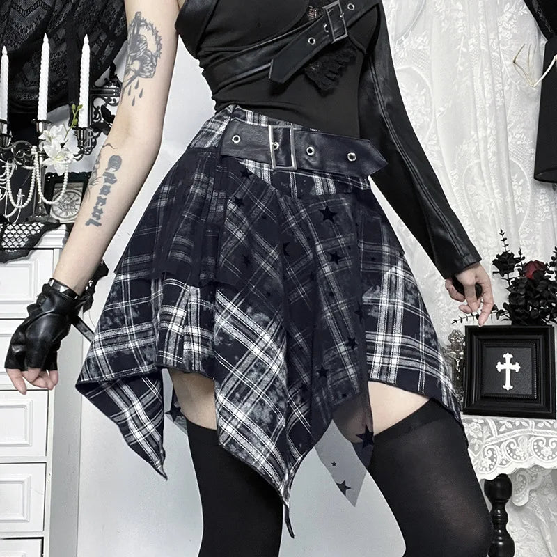 Y2K Goth Asymmetrical Plaid Skirt