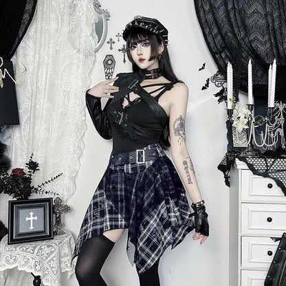 Y2K Goth Asymmetrical Plaid Skirt