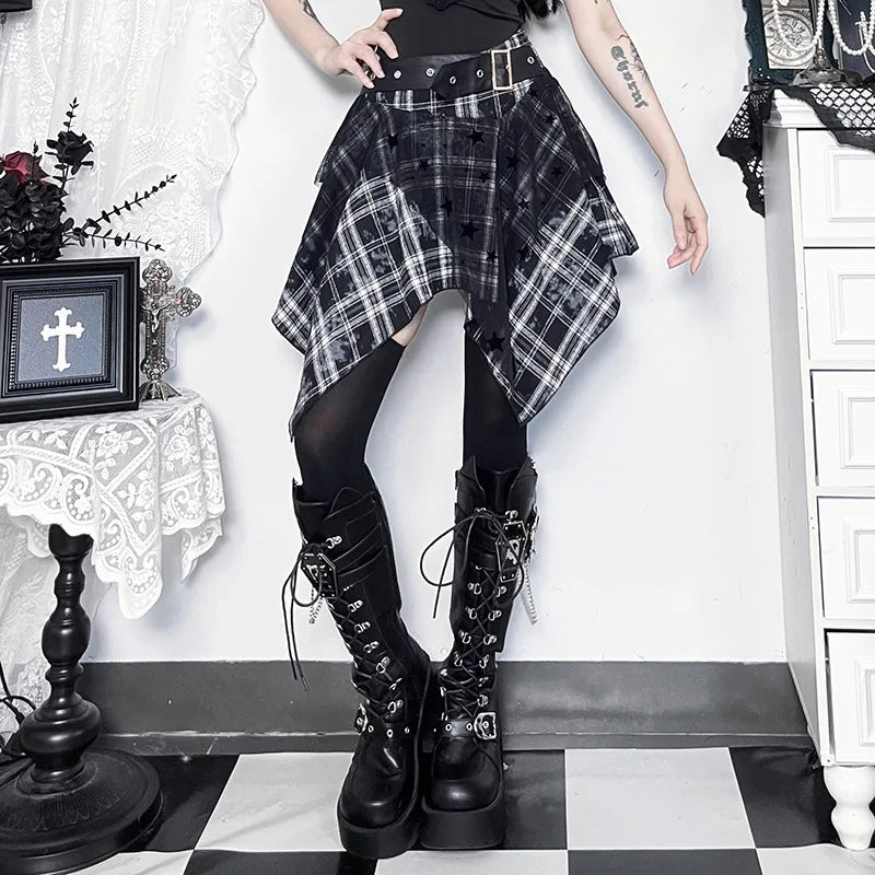 Y2K Goth Asymmetrical Plaid Skirt