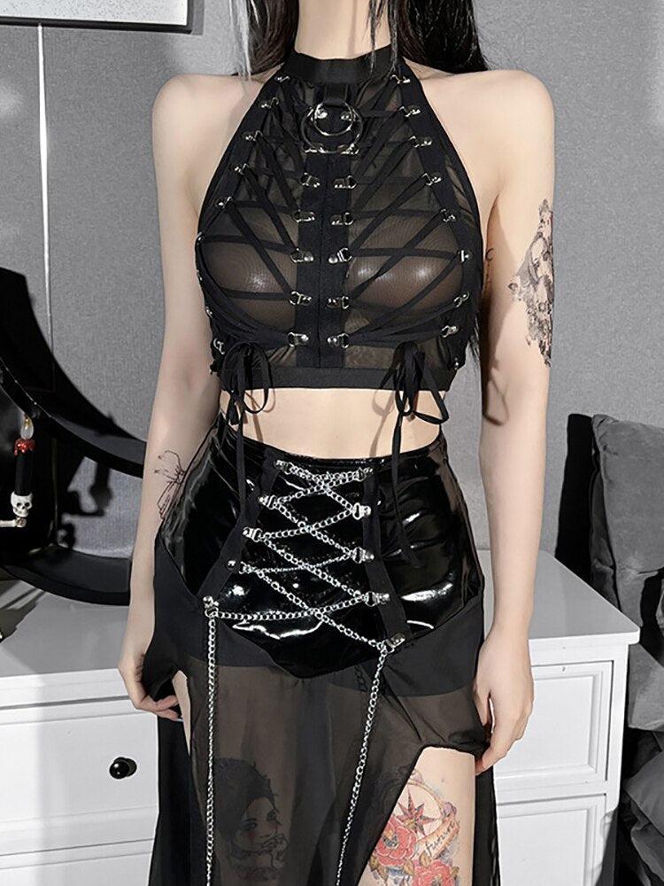Y2K Goth Backless Halter Top