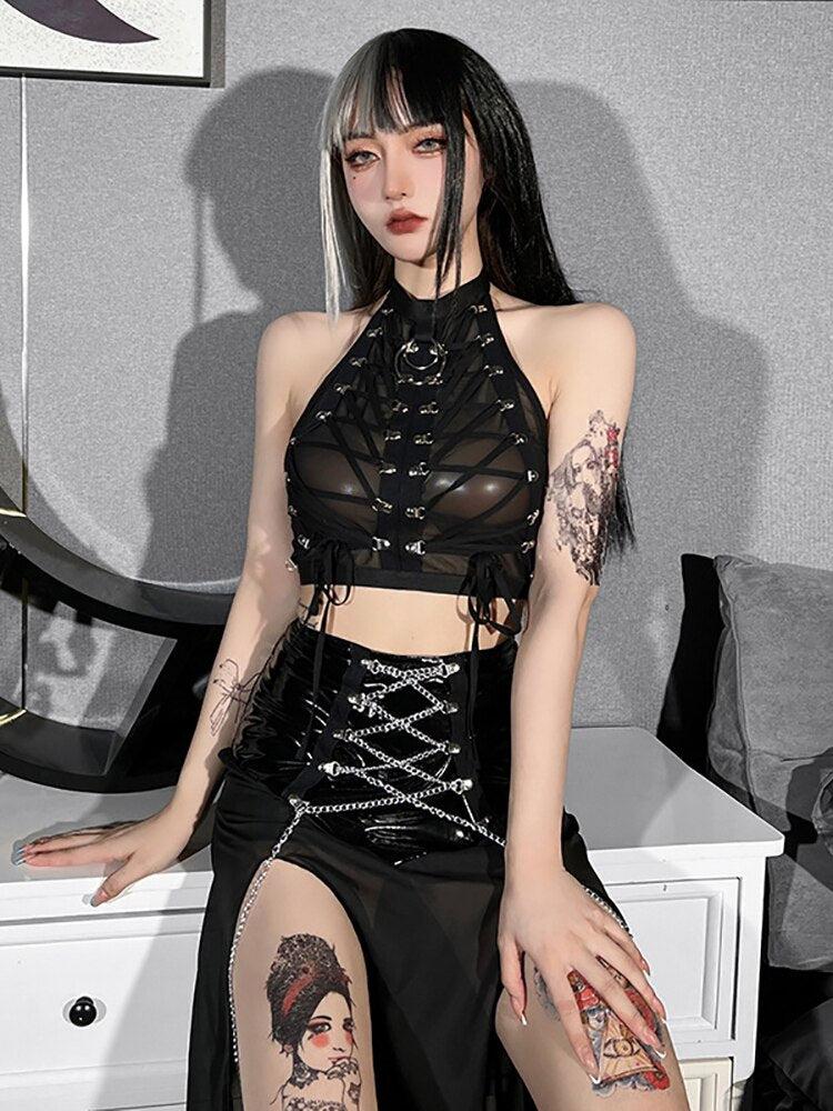 Y2K Goth Backless Halter Top