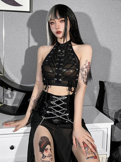 Y2K Goth Backless Halter Top