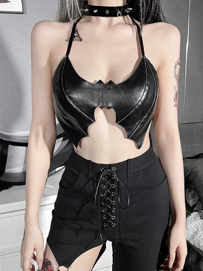 Y2K Goth Bat Halter Top