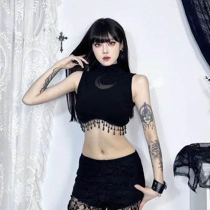 Y2K Goth Beaded Crop Top
