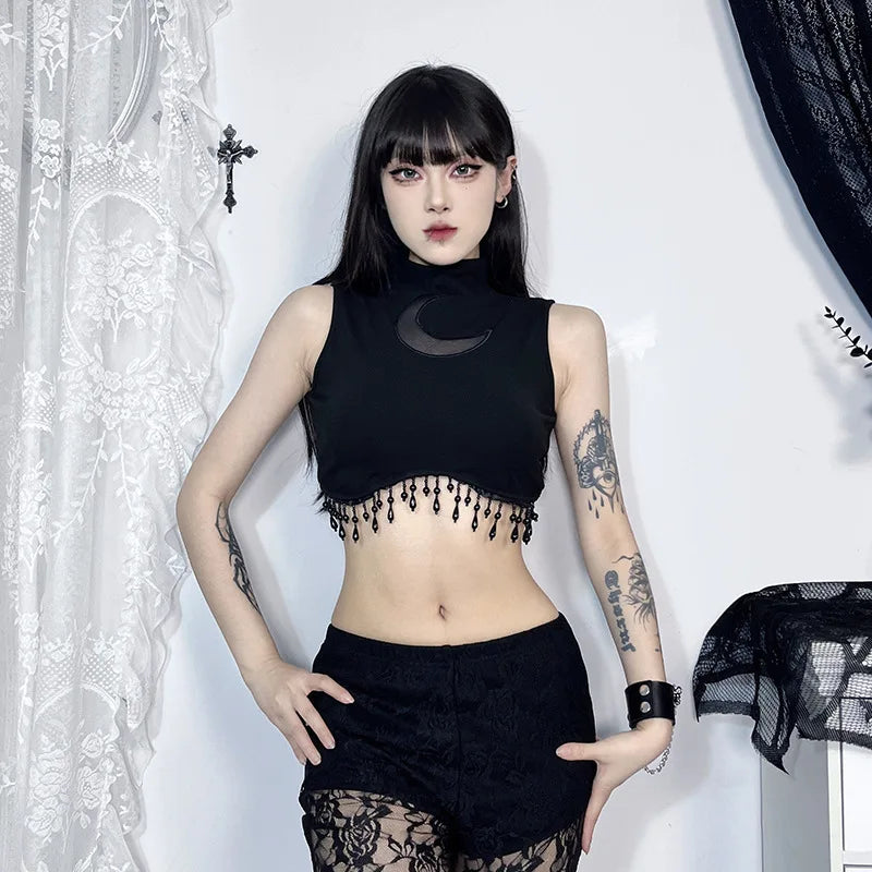 Y2K Goth Beaded Crop Top