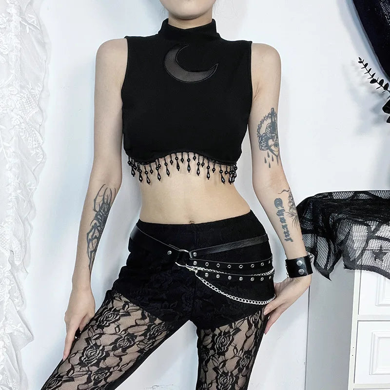 Y2K Goth Beaded Crop Top