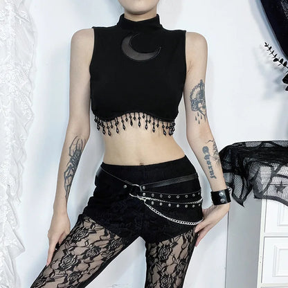 Y2K Goth Beaded Crop Top
