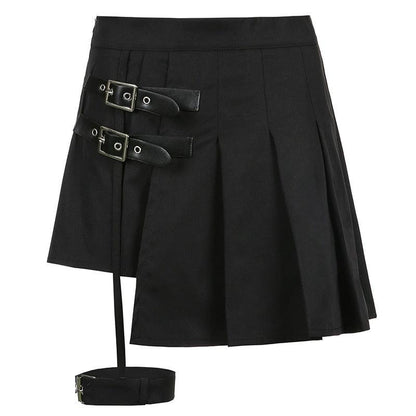 Y2K Goth Style Mini Skirt with Belt - Trendy Fashion Statement