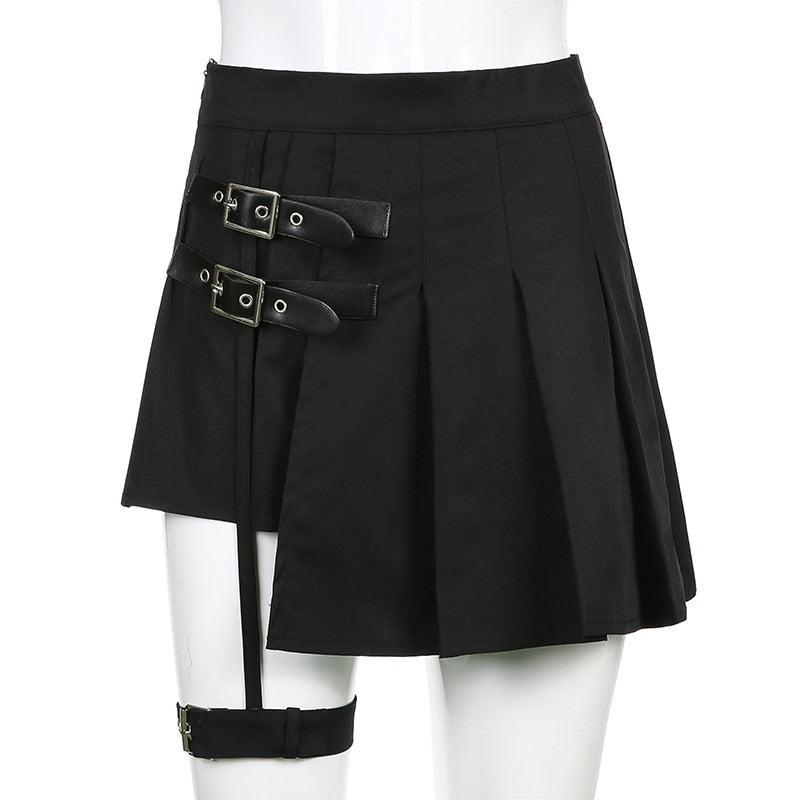 Y2K Goth Style Mini Skirt with Belt - Trendy Fashion Statement
