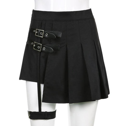 Y2K Goth Style Mini Skirt with Belt - Trendy Fashion Statement