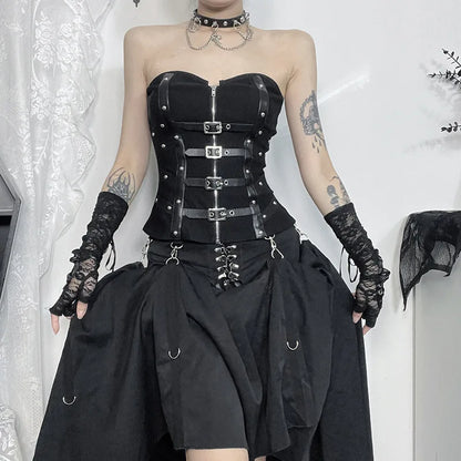 Y2K Goth Buckle Zip Up Top