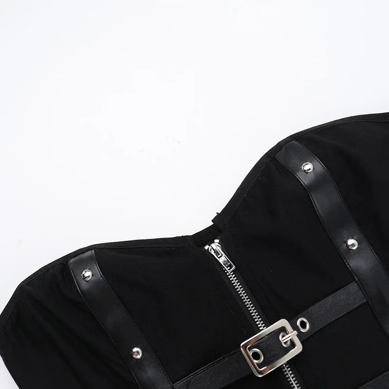 Y2K Goth Buckle Zip Up Top