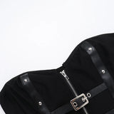 Goth Buckle Zip-Up Crop Top