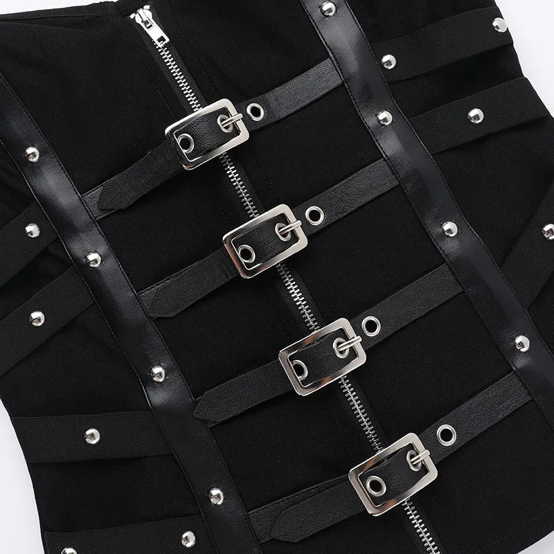Y2K Goth Buckle Zip Up Top