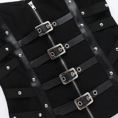 Y2K Goth Buckle Zip Up Top
