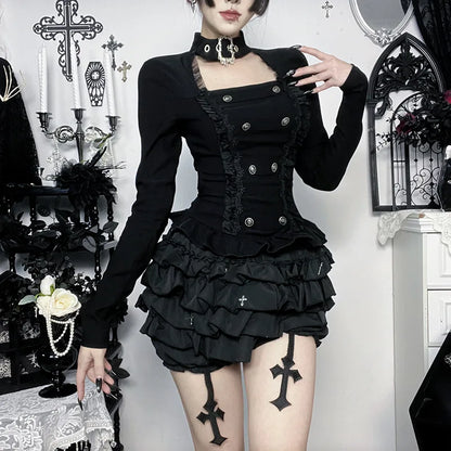 Y2K Goth Button Top