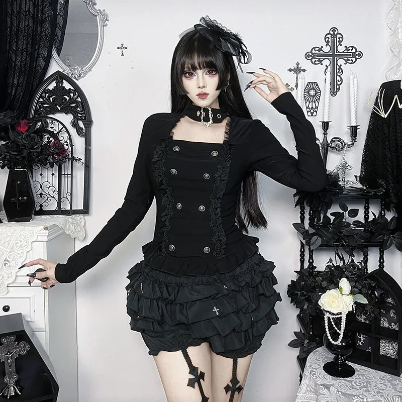 Y2K Goth Button Top
