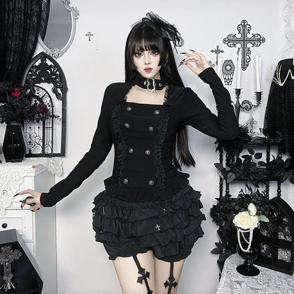 Y2K Goth Button Top