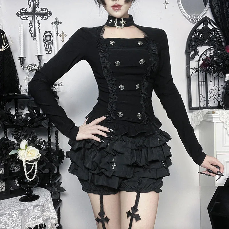 Y2K Goth Button Top