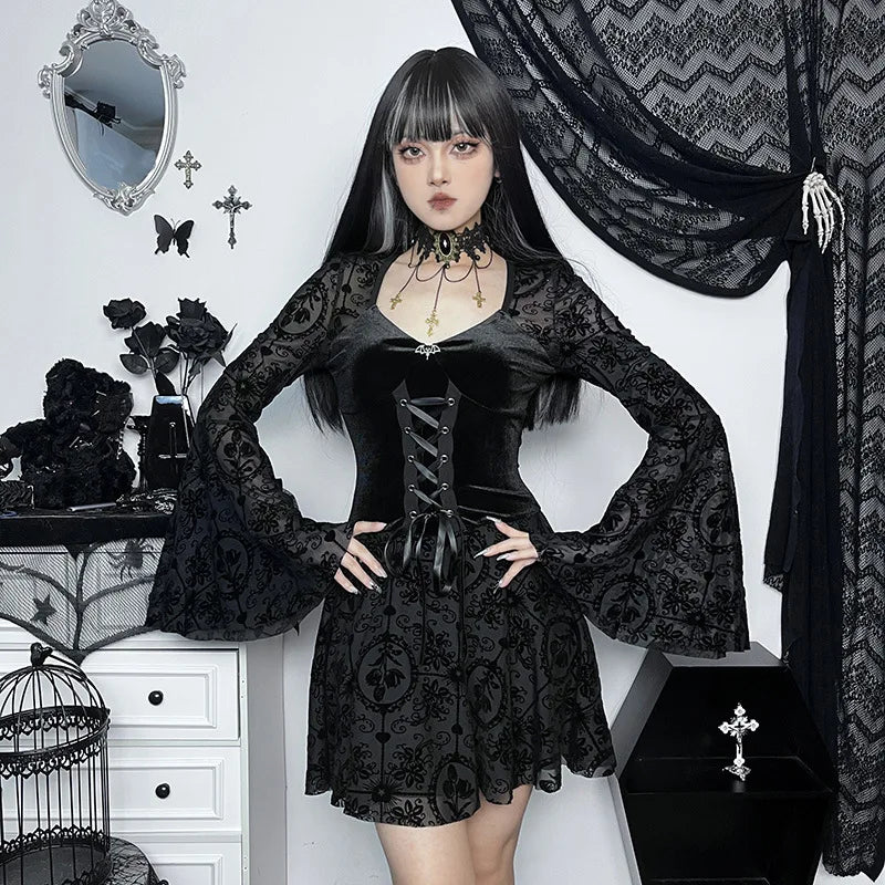 Y2K Goth Corset Lace Mini Dress