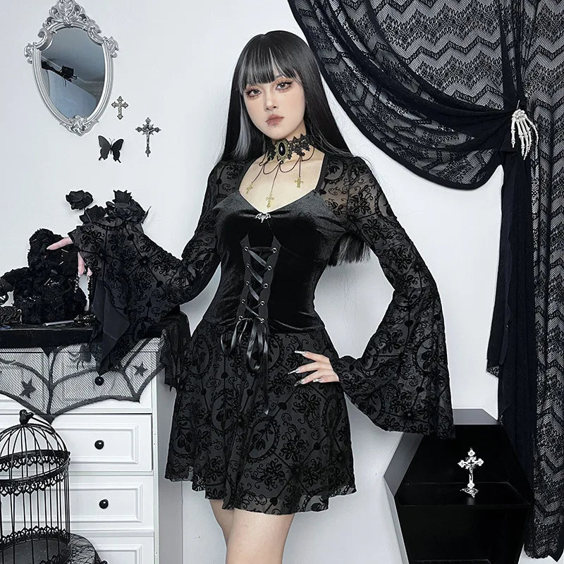 Y2K Goth Corset Lace Mini Dress
