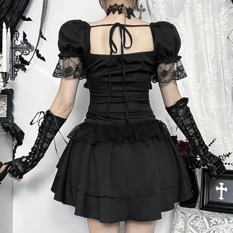Y2K Goth Corset Layered Mini Dress