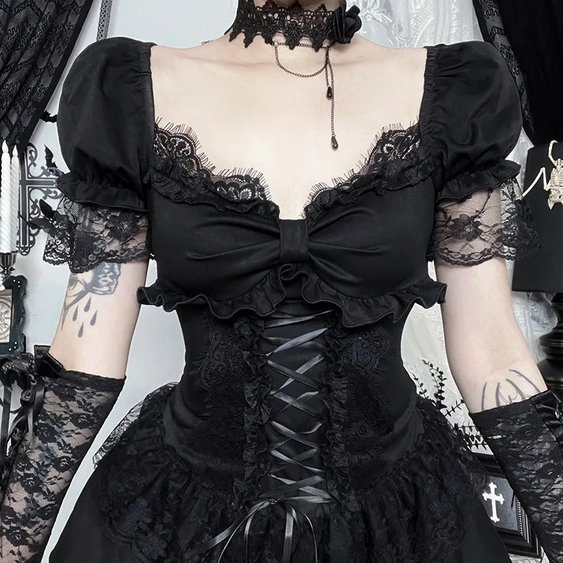 Y2K Goth Corset Layered Mini Dress