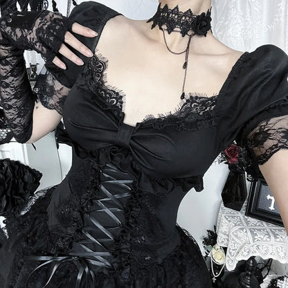 Y2K Goth Corset Layered Mini Dress