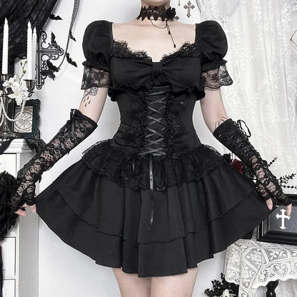 Y2K Goth Corset Layered Mini Dress