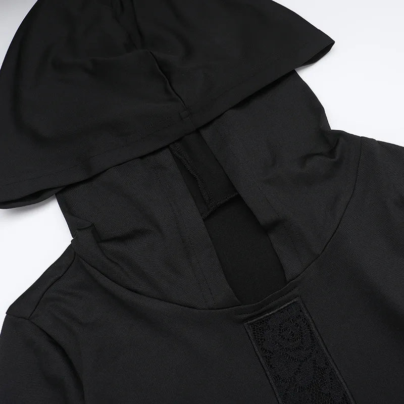 Y2K Goth Cross Hooded Maxi Dress