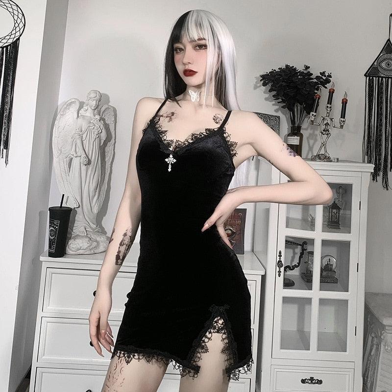 Y2K Goth Cross Mini Dress