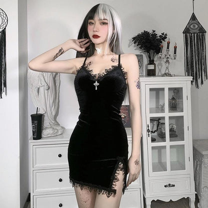 Y2K Goth Cross Mini Dress