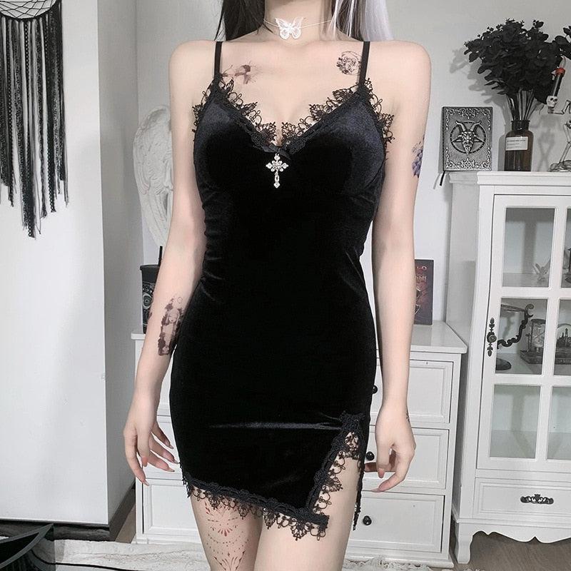 Y2K Goth Cross Mini Dress