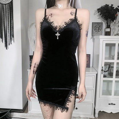 Y2K Goth Cross Mini Dress