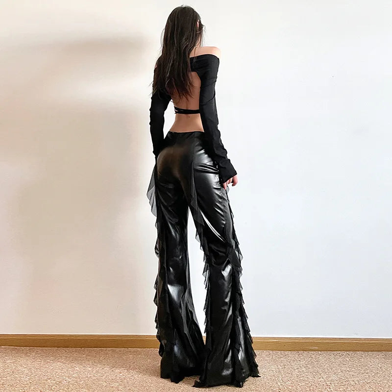 Y2K Goth Faux Leather Flare Pants