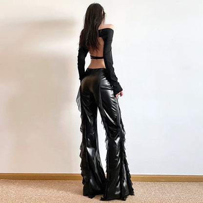 Y2K Goth Faux Leather Flare Pants