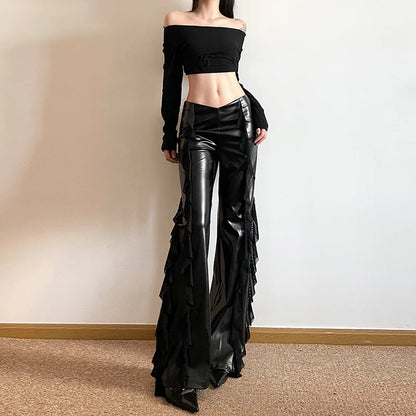 Y2K Goth Faux Leather Flare Pants