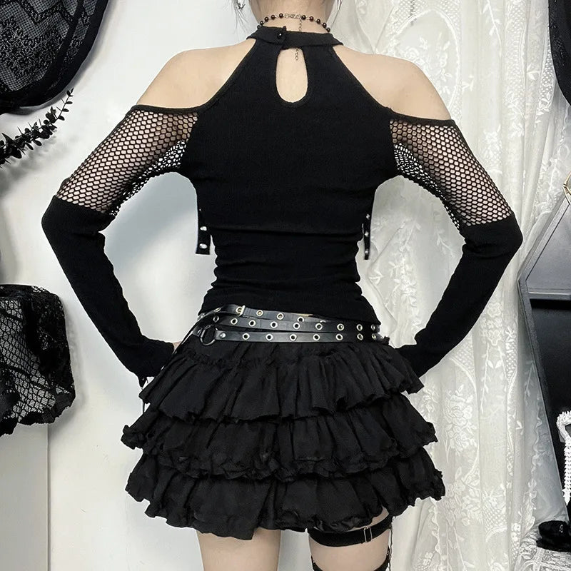 Y2K Goth Fishnet Cut Out Top