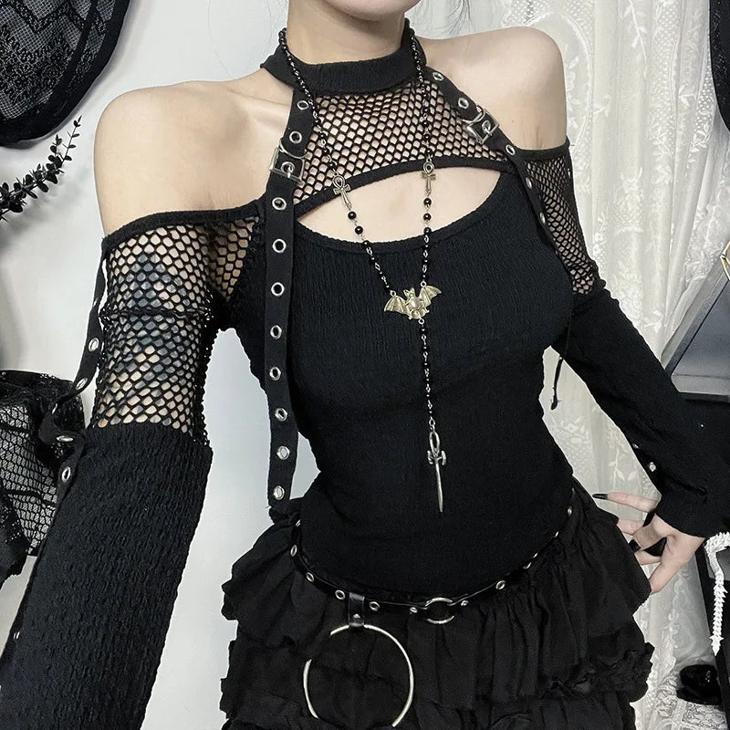 Y2K Goth Fishnet Cut Out Top