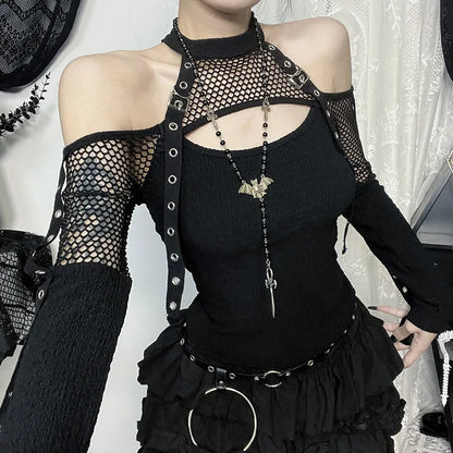 Y2K Goth Fishnet Cut Out Top