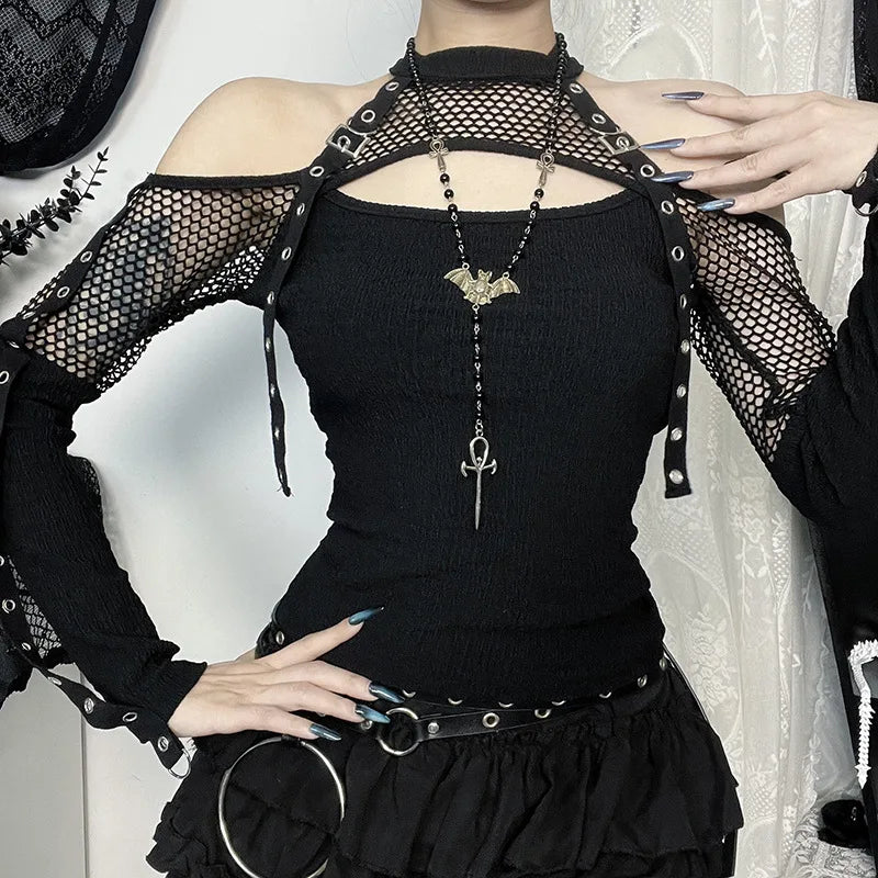 Y2K Goth Fishnet Cut Out Top