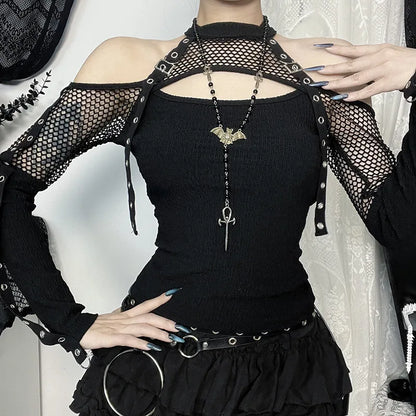 Y2K Goth Fishnet Cut Out Top