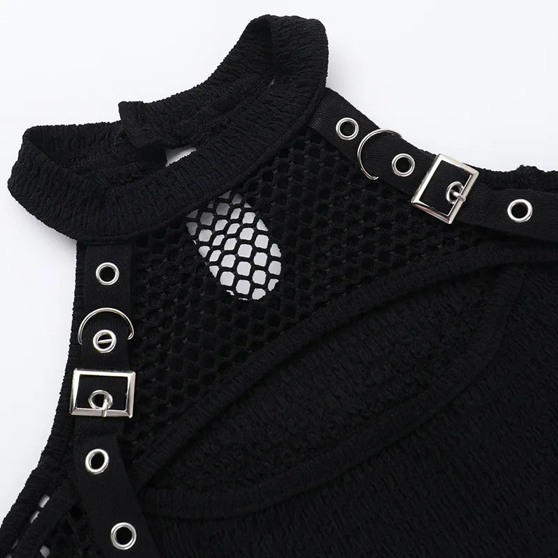 Y2K Goth Fishnet Cut Out Top